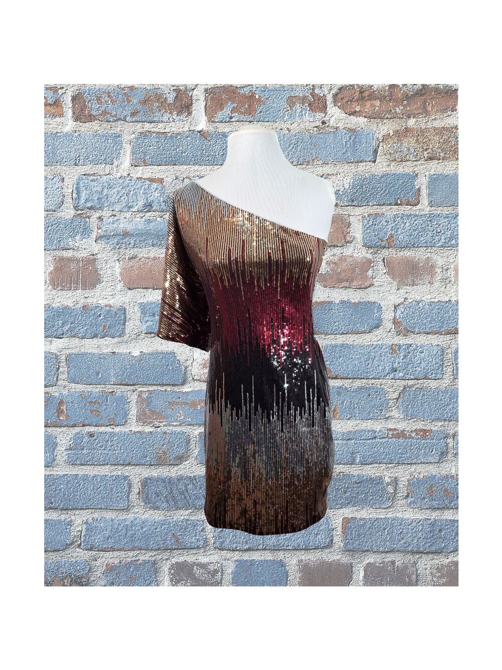 NWT Bisou Bisou Shimmery One Shoulder Dress with Pailettes Size 4